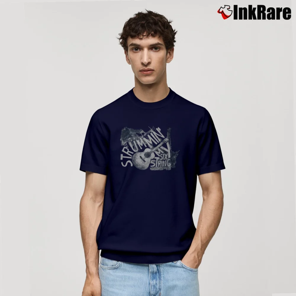 Men’s Jimmy Buffett Margaritaville Strummin My Six String Classic T-Shirt in navy | Soft, Breathable Everyday Wear