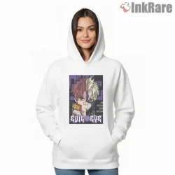 Jin Enjoji Evil Eye Dual Persona Dandadan Shirt on white hoodie for women graphic tee