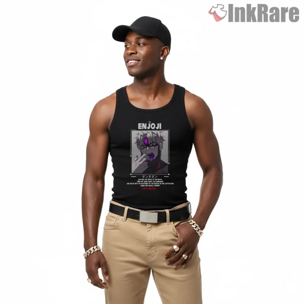 Jin Enjoji Evil Eye Possession Anime Portrait Shirt on black tank top for men graphic tee