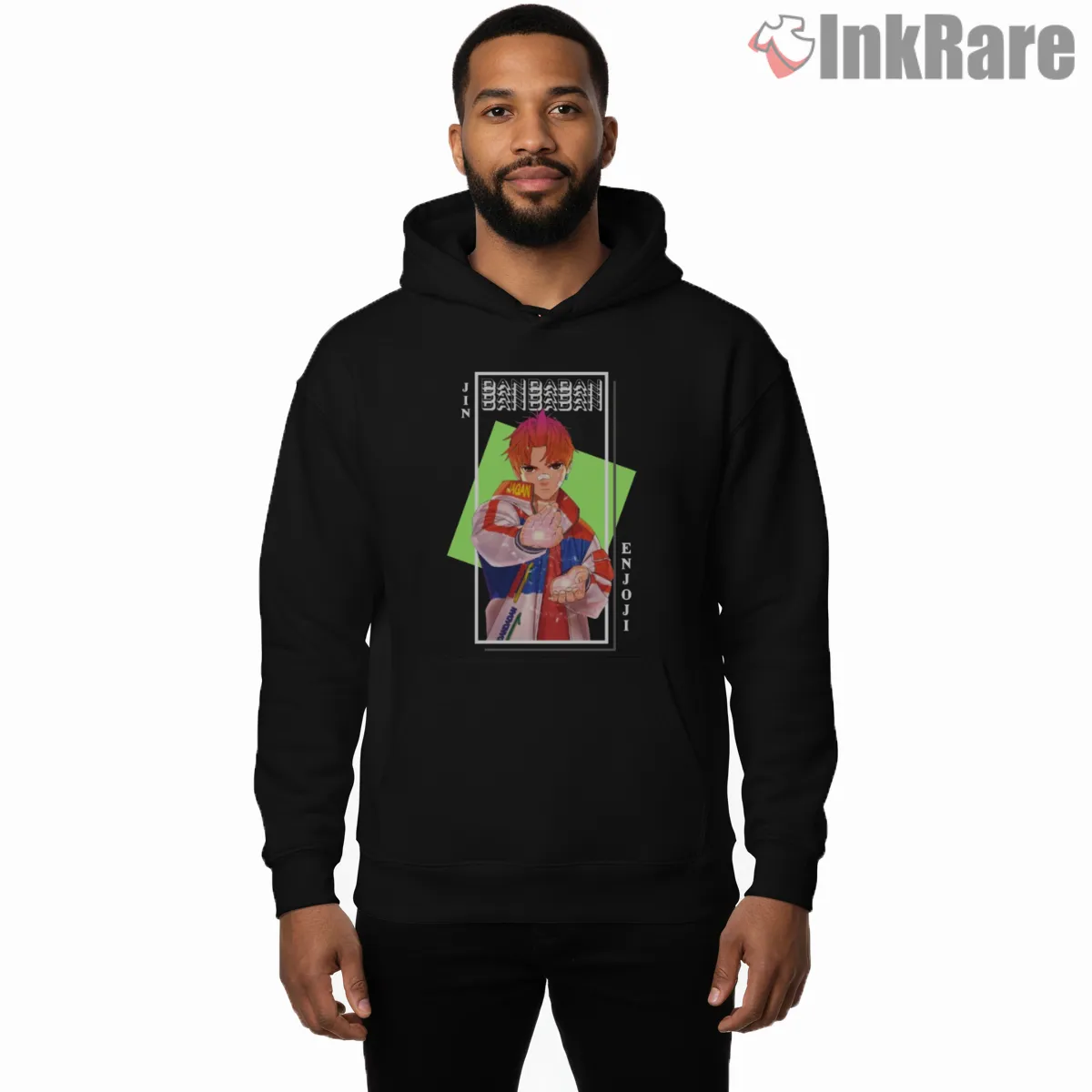Jin Enjoji Power Aura Anime Portrait Hoodie Black Jin Enjoji Power Aura Anime Portrait Shirt on black hoodie for men graphic tee
