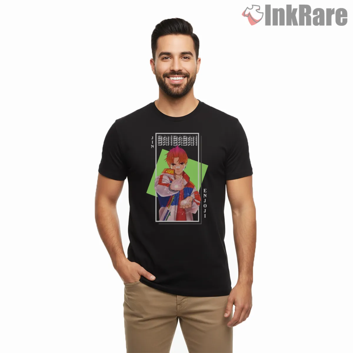 Jin Enjoji Power Aura Anime Portrait Short Sleeve Black Jin Enjoji Power Aura Anime Portrait Shirt on black short sleeve shirt for men graphic tee