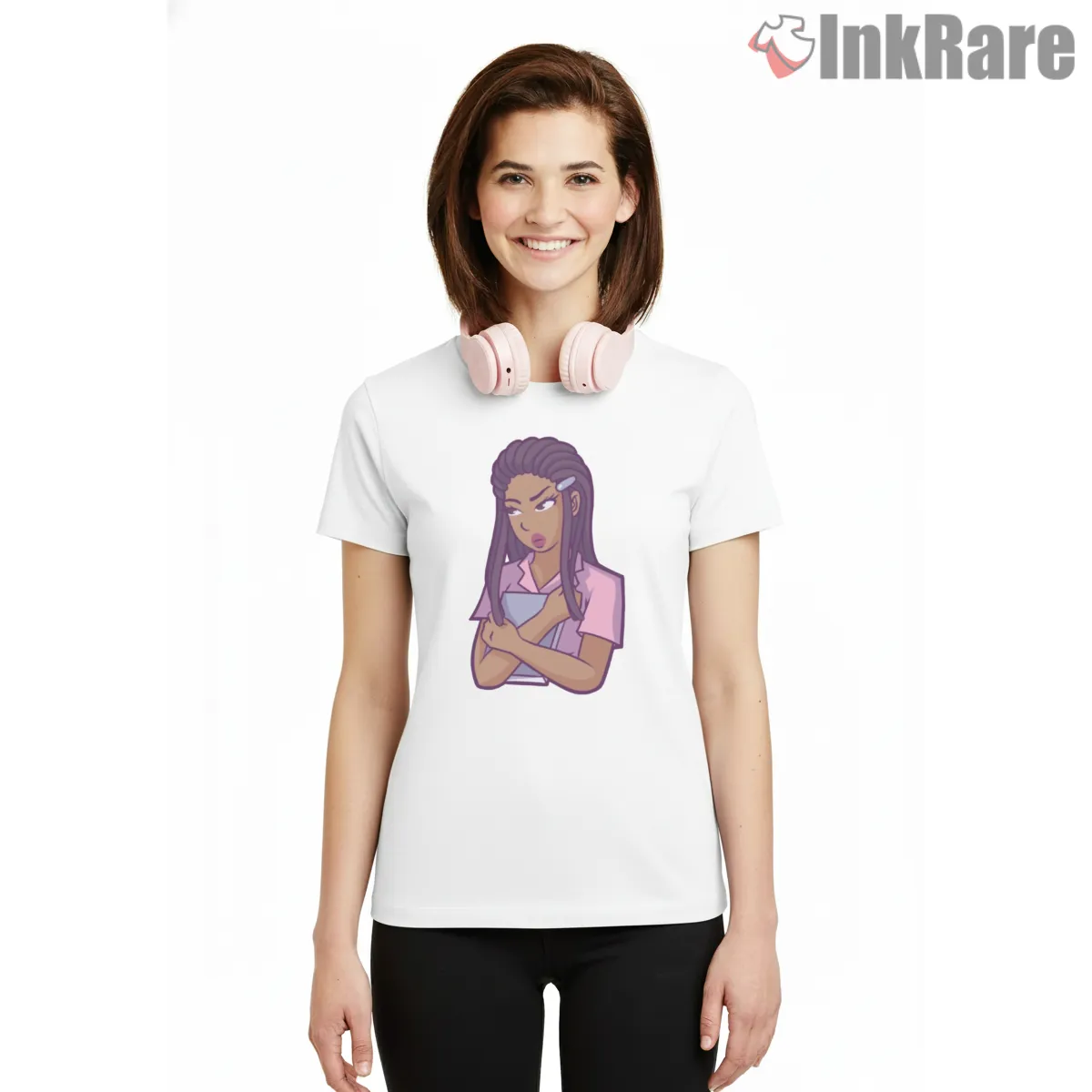 Jodie Landon Confident Portrait Minimal Shirt on white short sleeve shirt for women graphic tee
