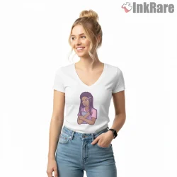 Jodie Landon Confident Portrait Minimal Shirt on white v-neck shirt for women graphic tee