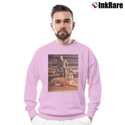 Men’s Joe Burrow King Of The Jungle Tiger Graphic Crewneck Sweatshirt in light pink | Cozy Fabric, Clean Style