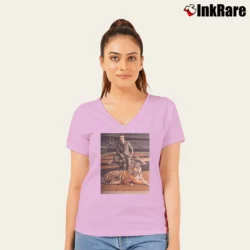 Women’s Joe Burrow King Of The Jungle Tiger Graphic V-Neck Tee in light pink | Chic Neckline, Soft Texture