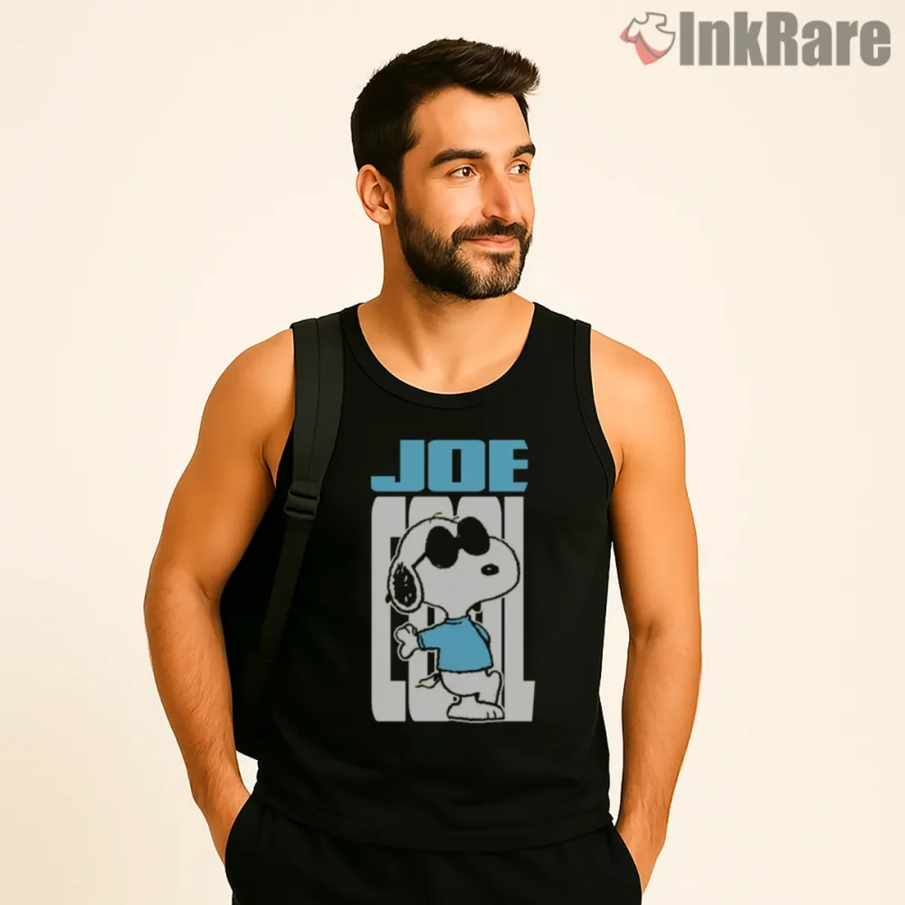 Joe Cool Snoopy Classic Graphic Shirt on black tank top for men graphic tee