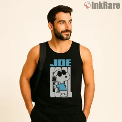 Joe Cool Snoopy Classic Graphic Shirt on black tank top for men graphic tee