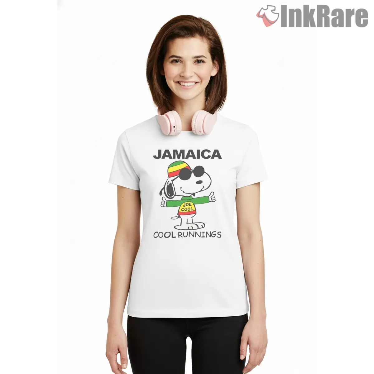Joe Cool Snoopy Jamaica Island Vibes Shirt on white short sleeve shirt for women graphic tee