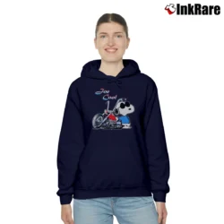 Women’s Joe Cool Snoopy Motorcycle USA Cozy Hoodie in navy | Warm, Structured, Stylish