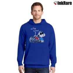 Men’s Joe Cool Snoopy Motorcycle USA Pullover Hoodie in royal blue | Cozy, Durable, Modern Fit