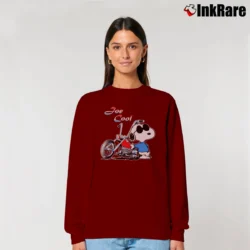 Women’s Joe Cool Snoopy Motorcycle USA Relaxed Sweatshirt in maroon | Soft, Laid-Back Vibe