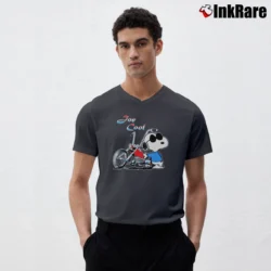 Men’s Joe Cool Snoopy Motorcycle USA V-Neck Tee in charcoal | Sharp, Breathable, Everyday Staple