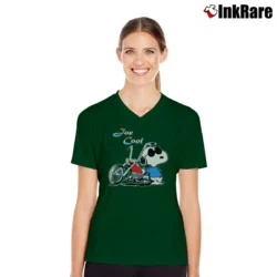 Women’s Joe Cool Snoopy Motorcycle USA V-Neck Tee in forest green | Chic Neckline, Soft Texture