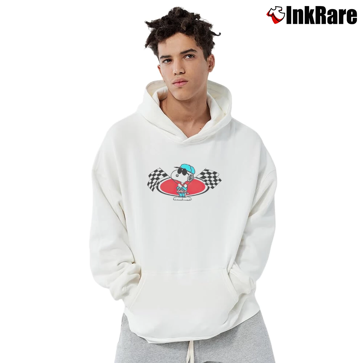 Joe Cool Snoopy Racing Men’s Pullover Hoodie in white – Ultimate Warmth Men’s Joe Cool Snoopy Racing Pullover Hoodie in white | Cozy, Durable, Modern Fit