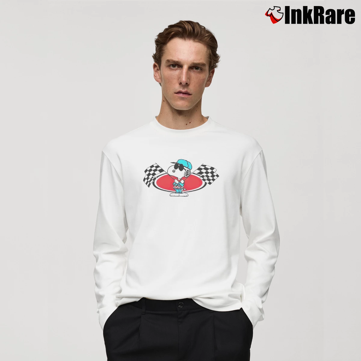 Joe Cool Snoopy Racing Men’s Long-Sleeve Tee in white – Versatile Layering Men’s Joe Cool Snoopy Racing Long-Sleeve Shirt in white | Sleek, Lightweight, Year-Round Wear