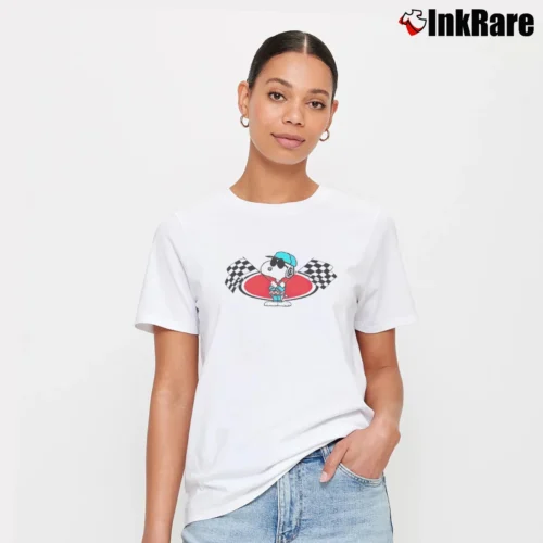 Joe Cool Snoopy Racing Women’s Tee in white – Effortless Style Women’s Joe Cool Snoopy Racing T-Shirt in white | Soft, Flattering Fit