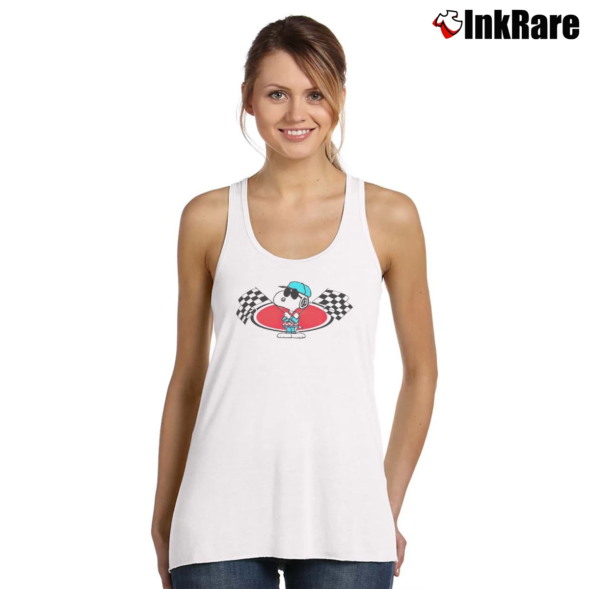Joe Cool Snoopy Racing Women’s Essential Tank in white – Summer Ready Women’s Joe Cool Snoopy Racing Tank Top in white | Lightweight, Movement-Friendly