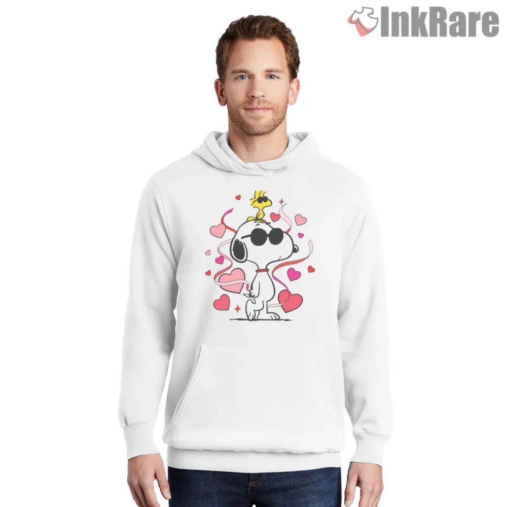 Joe Cool Snoopy Valentine Hearts Shirt on white hoodie for men graphic tee
