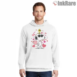 Joe Cool Snoopy Valentine Hearts Shirt on white hoodie for men graphic tee