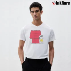 Men’s Joe Kaws Snoopy Woodstock Joe V-Neck Tee in white | Sharp, Breathable, Everyday Staple