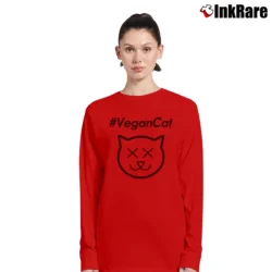 Women’s Joe Rogan Vegan Cat #vegancat Funny Long-Sleeve Top in red | Sleek, Versatile, All-Season