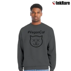 Men’s Joe Rogan Vegan Cat #vegancat Funny Crewneck Sweatshirt in charcoal | Cozy Fabric, Clean Style