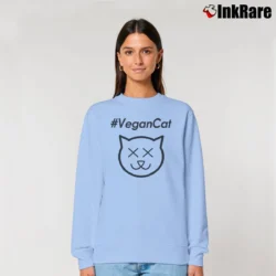 Women’s Joe Rogan Vegan Cat #vegancat Funny Relaxed Sweatshirt in light blue | Soft, Laid-Back Vibe