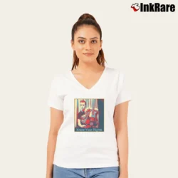 Women’s Joe Strummer Know Your Rights V-Neck Tee in white | Chic Neckline, Soft Texture