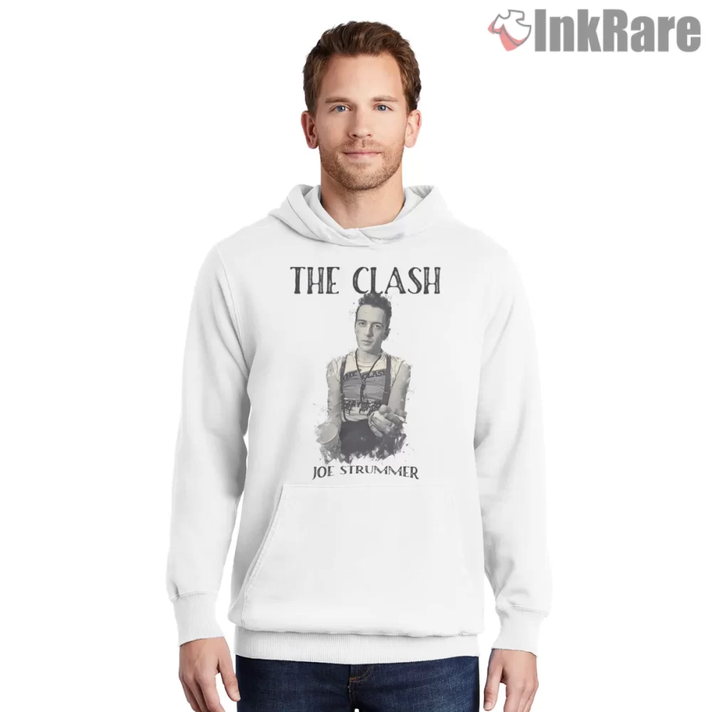 Joe Strummer Solo Portrait Punk Shirt on white hoodie for men graphic tee