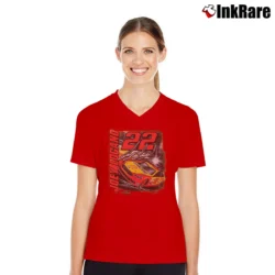 Women’s Joey Logano Pennzoil Power Yellow V-Neck Tee in red | Chic Neckline, Soft Texture
