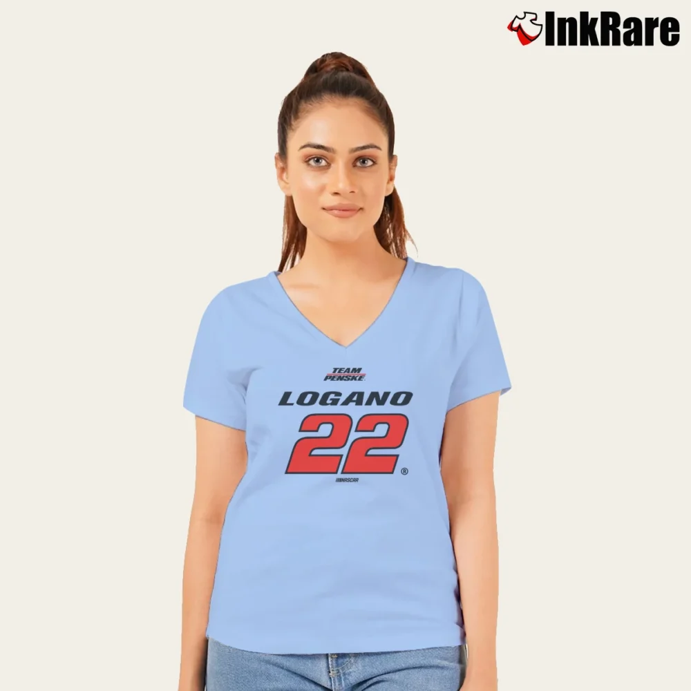 Women’s Joey Logano Shell Pennzoil Uniform V-Neck Tee in light blue | Chic Neckline, Soft Texture