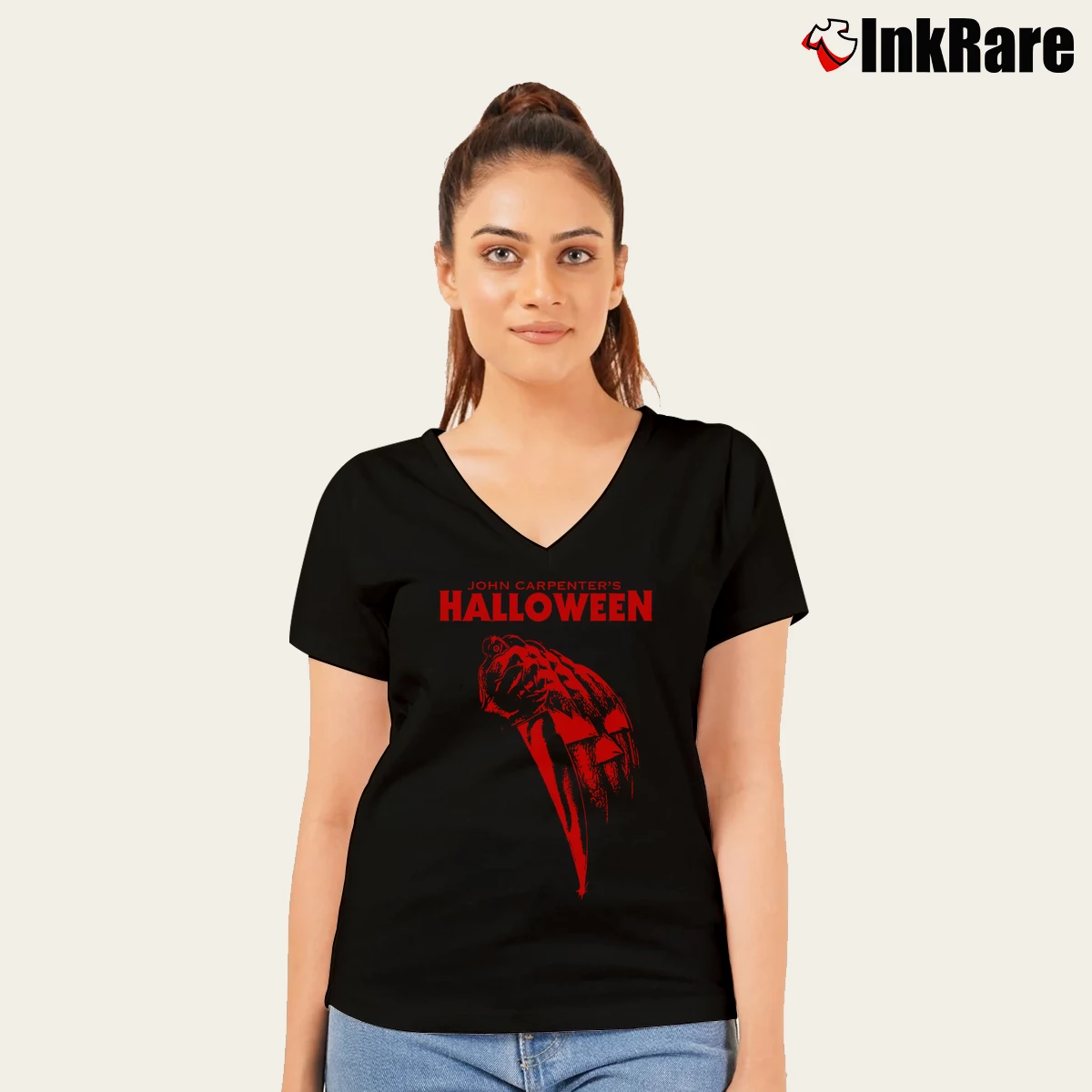 Women’s John Carpenter Halloween 1978s Friday The 13th V-Neck Tee in black | Chic Neckline, Soft Texture