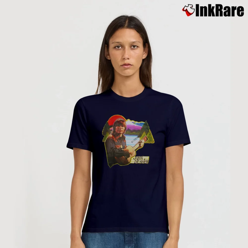 Women’s John Denver Ring Spun Cotton Music Signature T-Shirt in navy | Soft, Flattering Fit