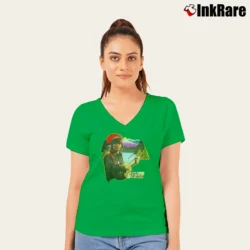 Women’s John Denver Ring Spun Cotton Music V-Neck Tee in irish green | Chic Neckline, Soft Texture