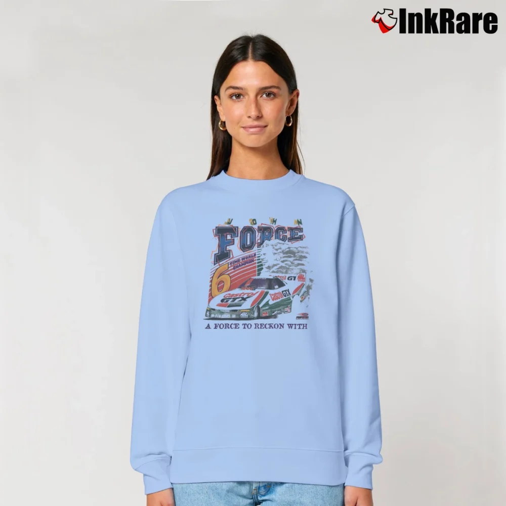 Women’s John Force Drag Race Autograph Relaxed Sweatshirt in light blue | Soft, Laid-Back Vibe