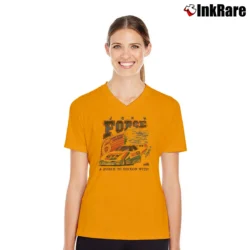 Women’s John Force Drag Race Autograph V-Neck Tee in orange | Chic Neckline, Soft Texture