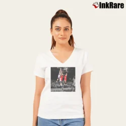 Women’s john starks the dunk new york knicks basketball legend V-Neck Tee in white | Chic Neckline, Soft Texture