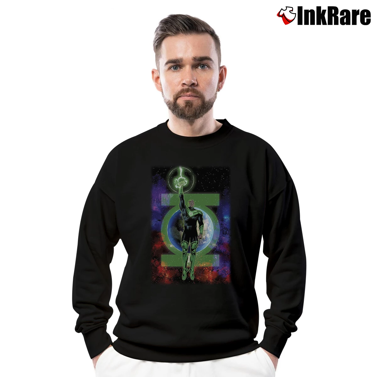 Men’s John Stewart Green Lantern Crewneck Sweatshirt in black | Cozy Fabric, Clean Style