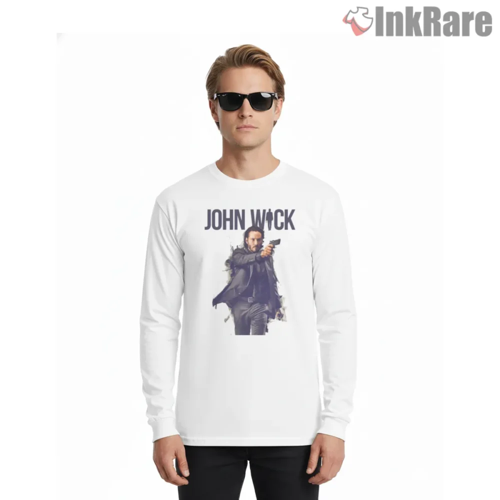 John Wick Action Film Spotlight Shirt on white long sleeve shirt for men graphic tee