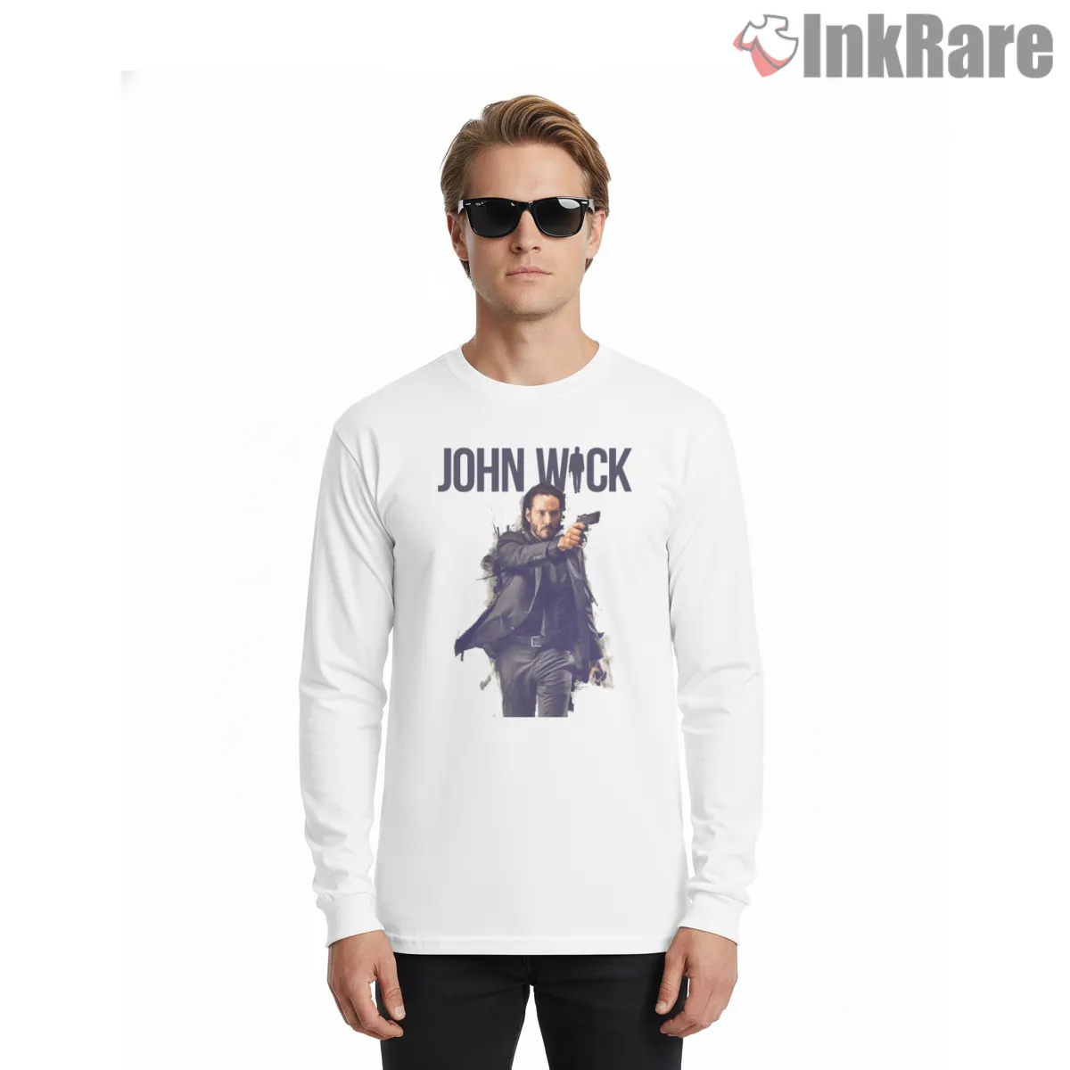 John Wick Action Film Spotlight Long Sleeve White John Wick Action Film Spotlight Shirt on white long sleeve shirt for men graphic tee