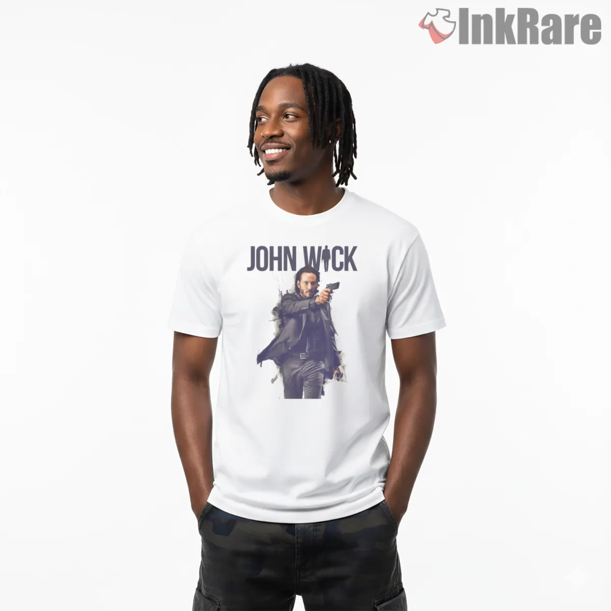 John Wick Action Film Spotlight Short Sleeve White John Wick Action Film Spotlight Shirt on white short sleeve shirt for men graphic tee