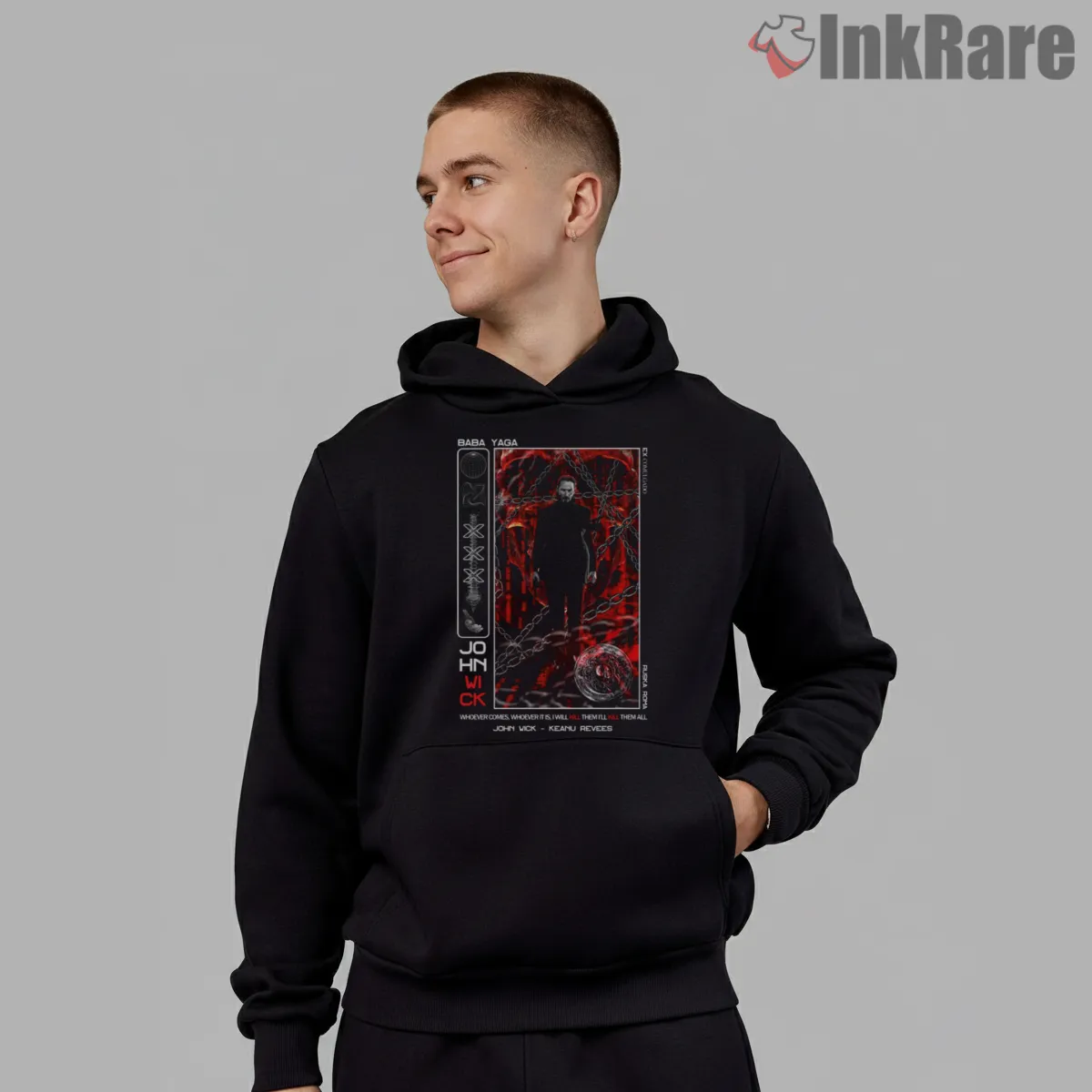 John Wick Baba Yaga Chains Poster Shirt on black hoodie for men graphic tee