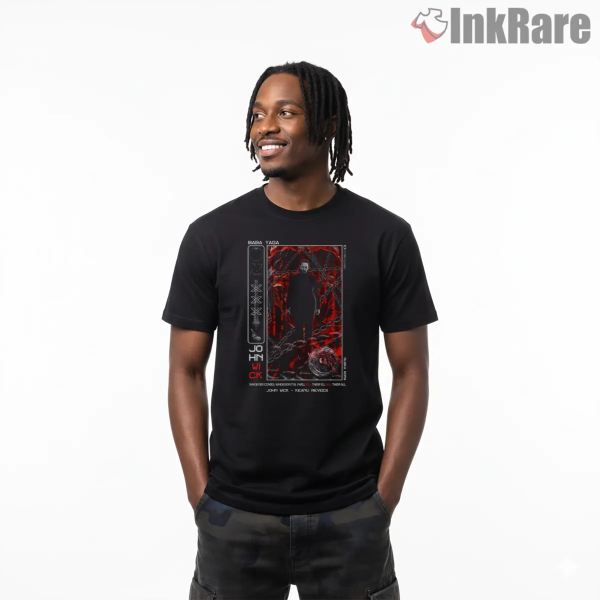 John Wick Baba Yaga Chains Poster Short Sleeve Black John Wick Baba Yaga Chains Poster Shirt on black short sleeve shirt for men graphic tee