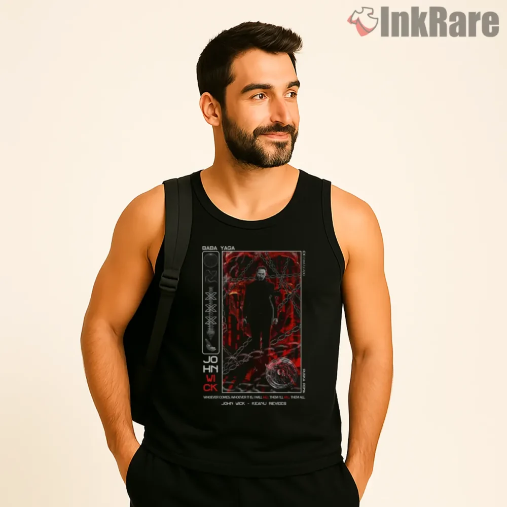 John Wick Baba Yaga Chains Poster Shirt on black tank top for men graphic tee