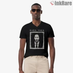 John Wick Baba Yaga Monochrome Portrait Shirt on black v-neck shirt for men graphic tee