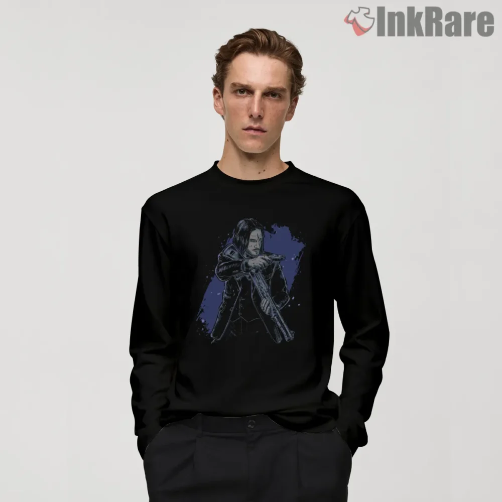 John Wick Baba Yaga Sketch Style Shirt on black long sleeve shirt for men graphic tee