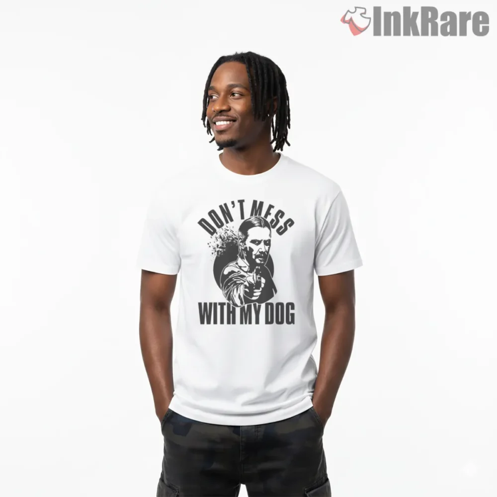 John Wick Black Ink Dog Protector Shirt on white short sleeve shirt for men graphic tee