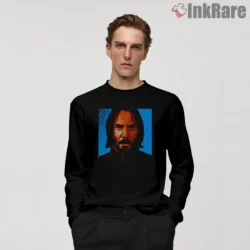 John Wick Blue Halftone Close Up Shirt on black long sleeve shirt for men graphic tee