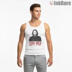 John Wick Bold Silhouette Title Shirt on white tank top for men graphic tee
