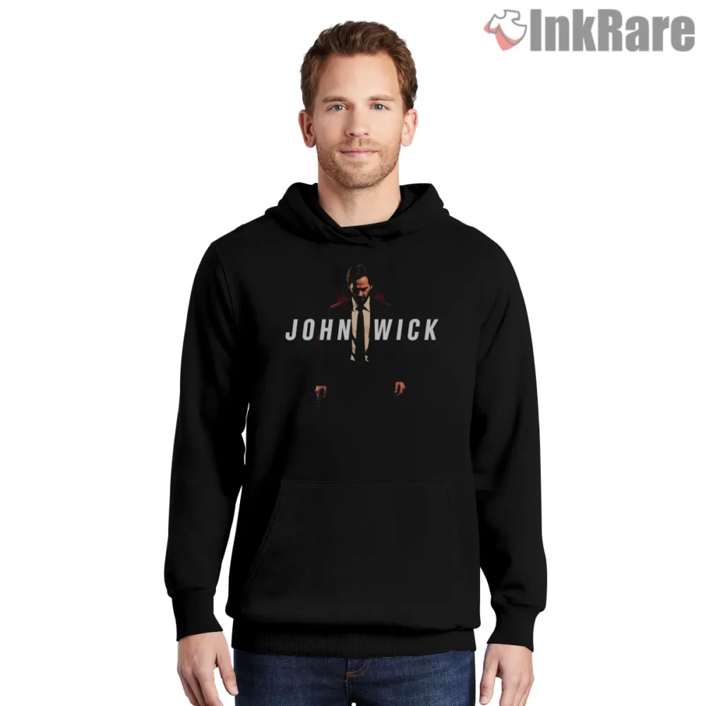John Wick Classic Black Suit Silhouette Shirt on black hoodie for men graphic tee